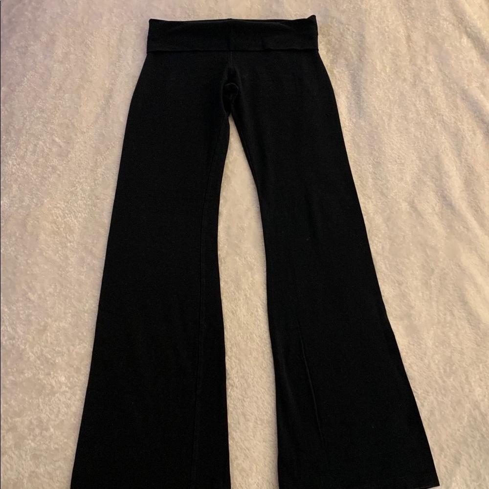 Soft black yoga pants with roll down waist